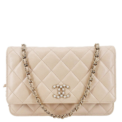 CHANEL CC Pearl Caviar Quilted Leather WOC Crossbody Bag Off white