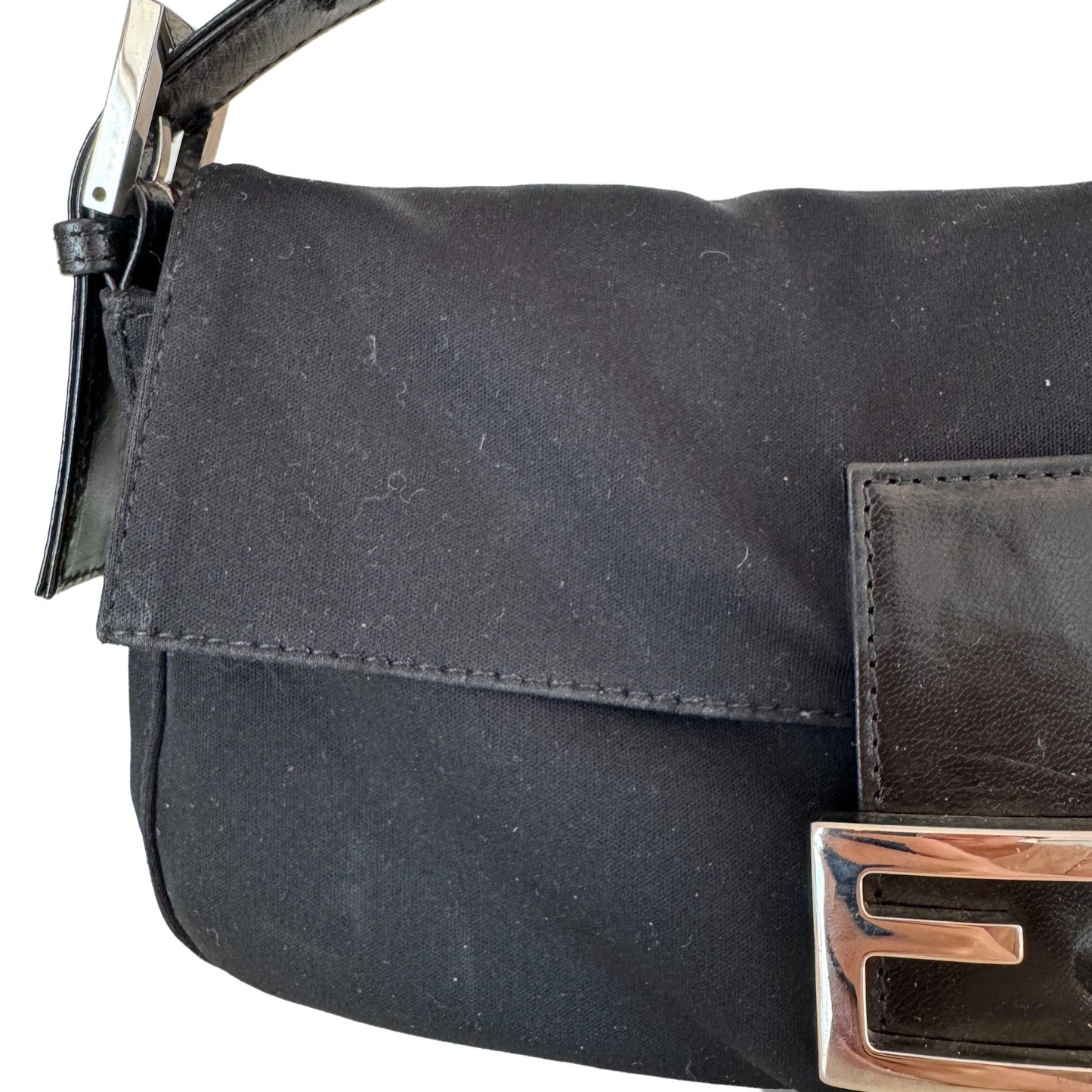 FENDI Baguette Vintage Black Cloth Silver Hardware