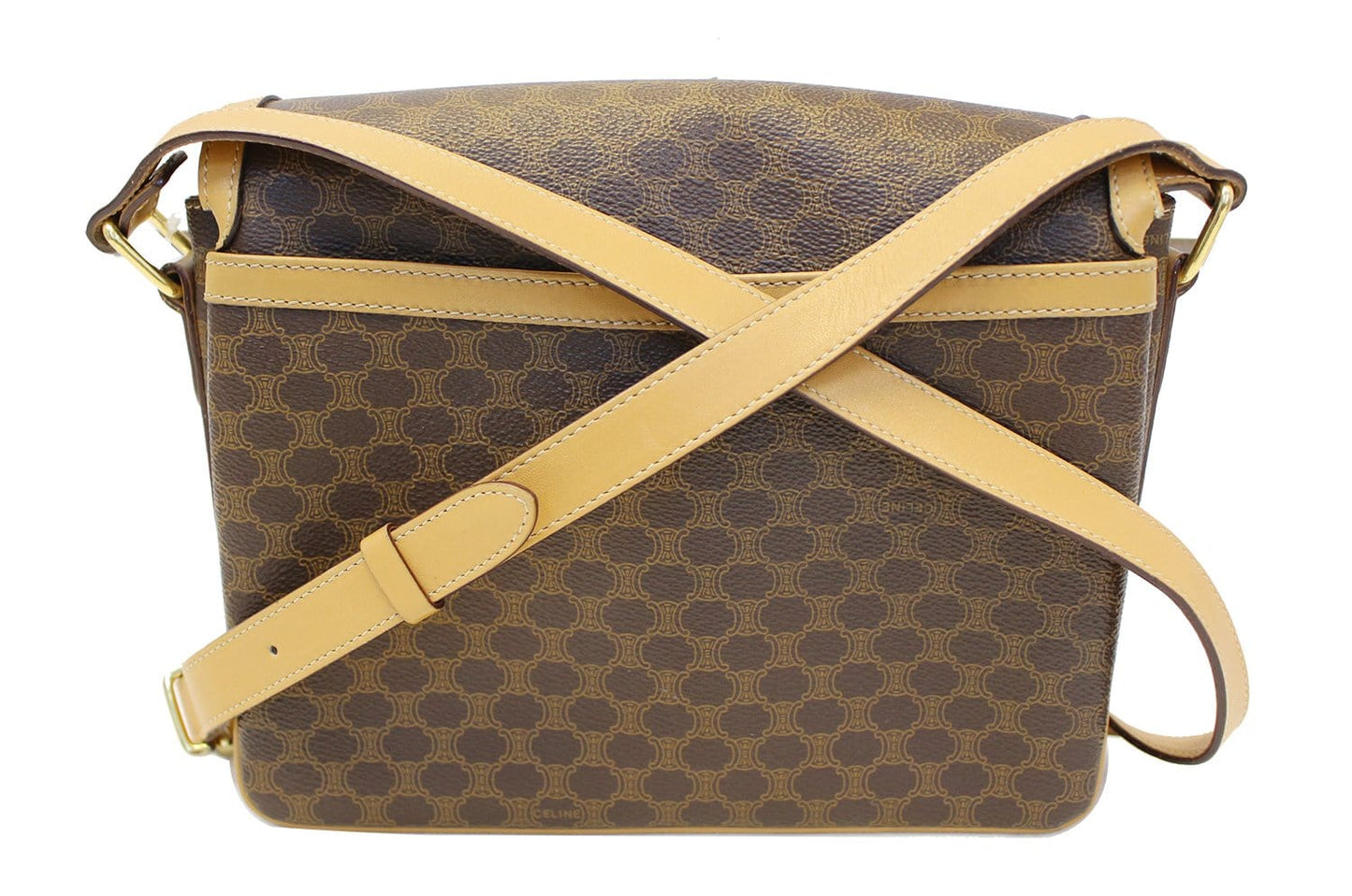 CELINE Macadam Pattern PVC Leather Brown Crossbody Bag