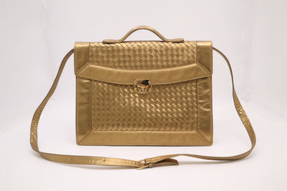 Bottega Veneta Briefcase in Gold Intrecciato Leather