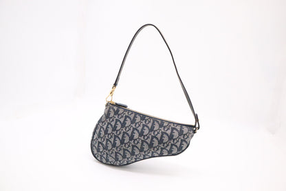 Dior Saddle Pochette in Navy Blue Oblique Canvas