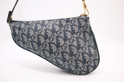 Dior Saddle Pochette in Navy Blue Oblique Canvas