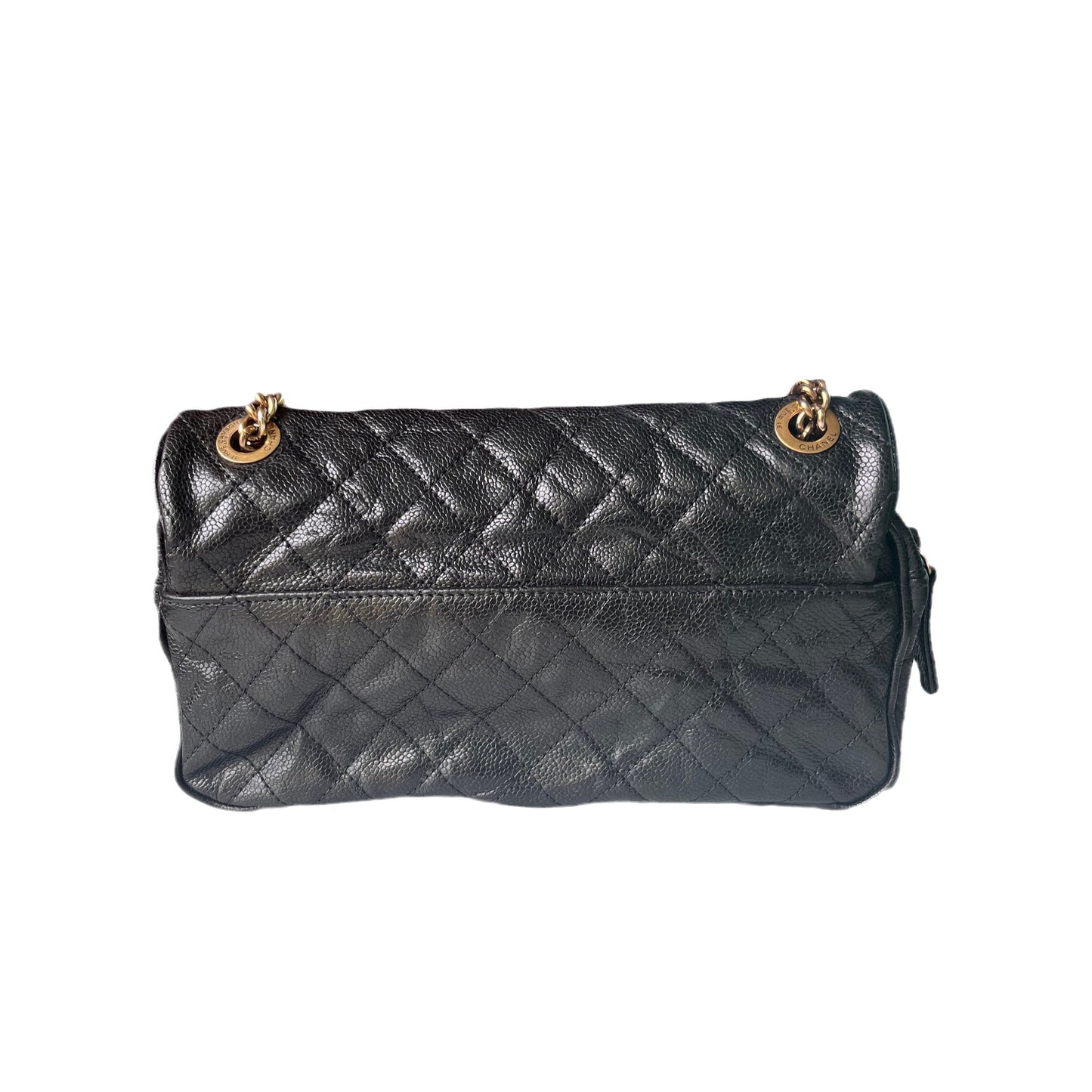 Chanel Shiva Flap Bag Distressed Black Caviar with Gold Chain