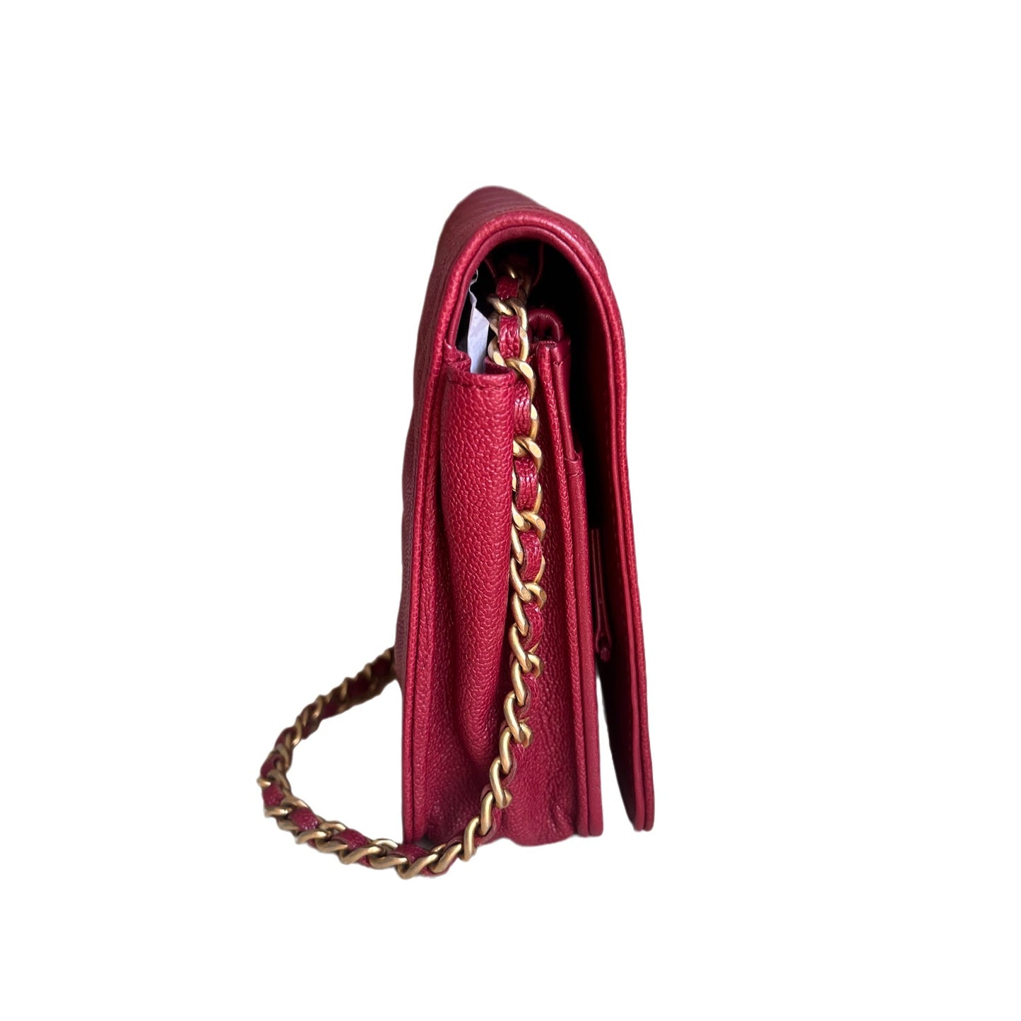 Chanel Wallet on Chain WOC Boy Red Caviar Leather with Antiqued Gold Hardware