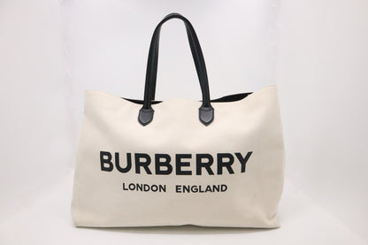 Burberry Large Tote in White Canvas