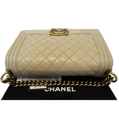 CHANEL Medium Boy Flap Quilted Leather Beige Shoulder Bag