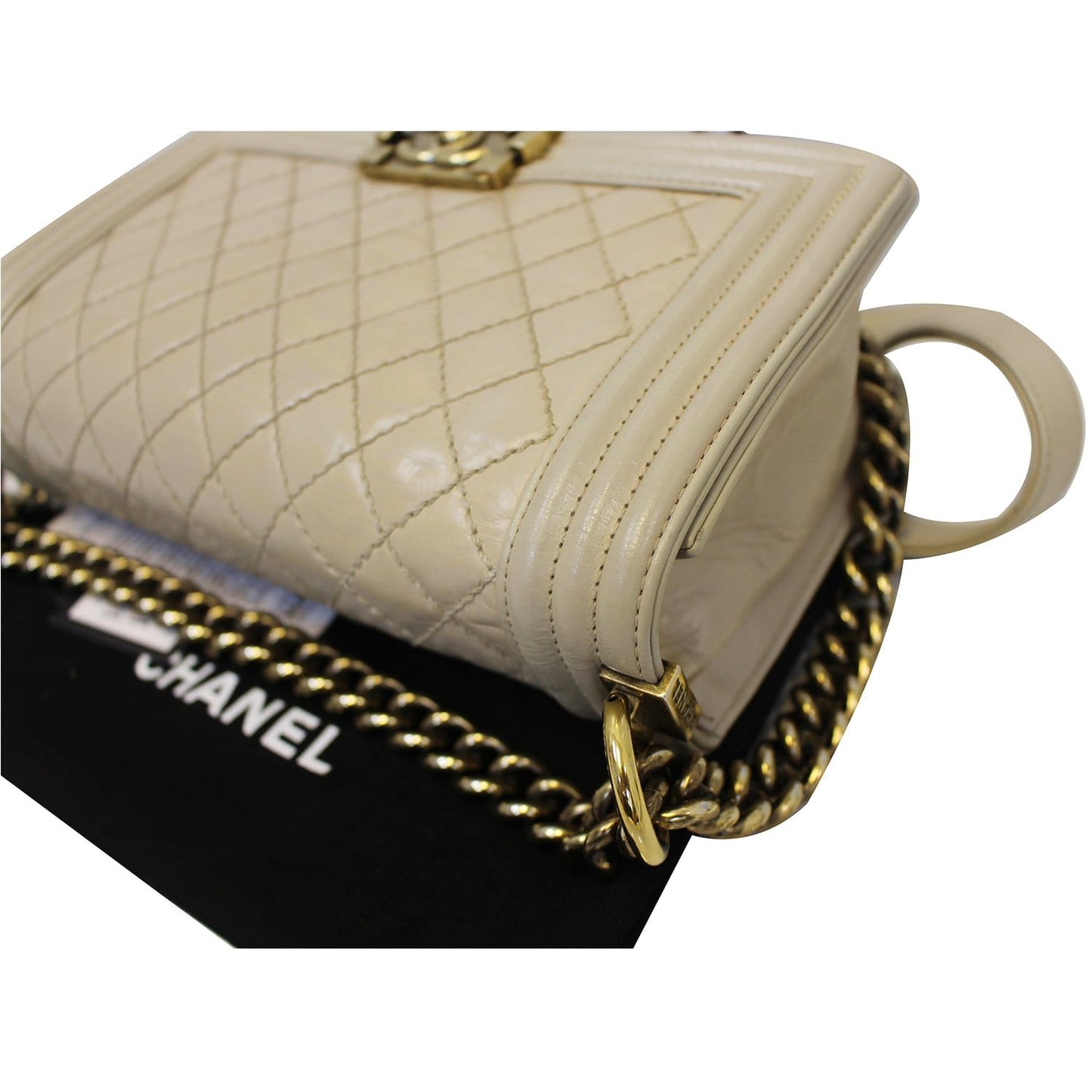 CHANEL Medium Boy Flap Quilted Leather Beige Shoulder Bag