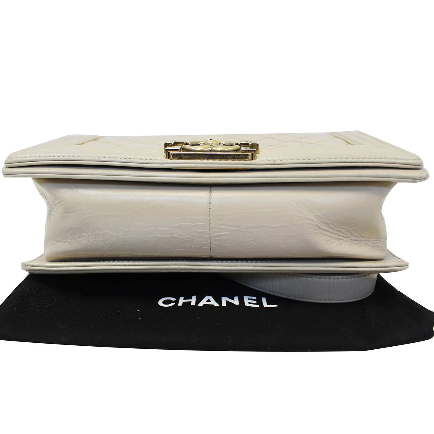 CHANEL Medium Boy Flap Quilted Leather Beige Shoulder Bag