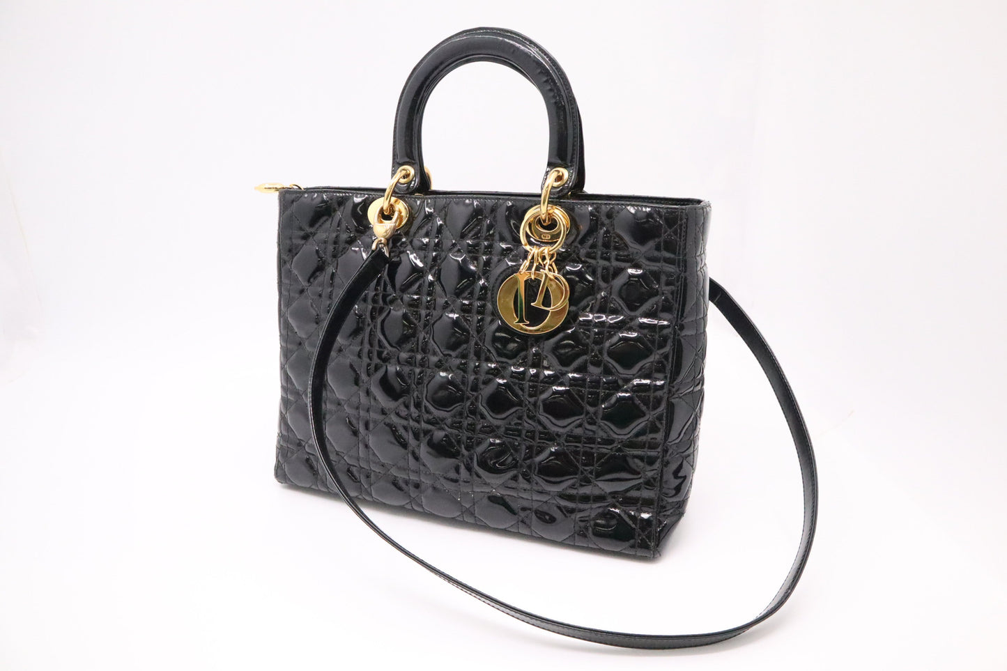 Dior Large Lady Dior in Black Cannage Patent Leather