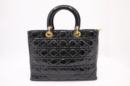 Dior Large Lady Dior in Black Cannage Patent Leather