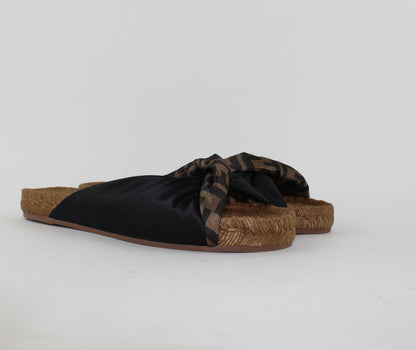 FENDI TWISTED SATIN ESPADRILLE SLIDE SANDALS