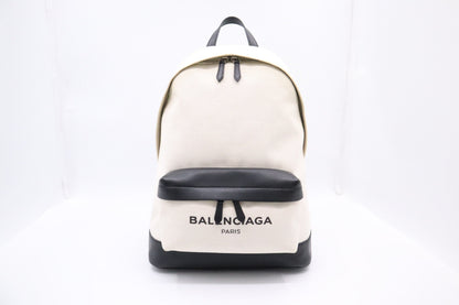 Balenciaga Backpack in White Canvas and Black Leather