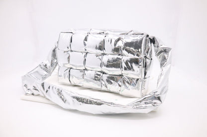 Bottega Veneta Maxi Padded Tech Cassette in Silver Leather