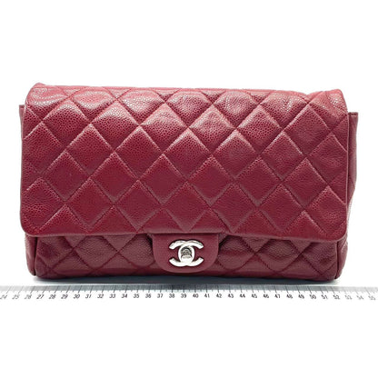 Chanel Shoulder Bag Large Red Caviar Leather Silver Chain