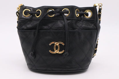 Chanel Mini Bucket Bag in Black Leather