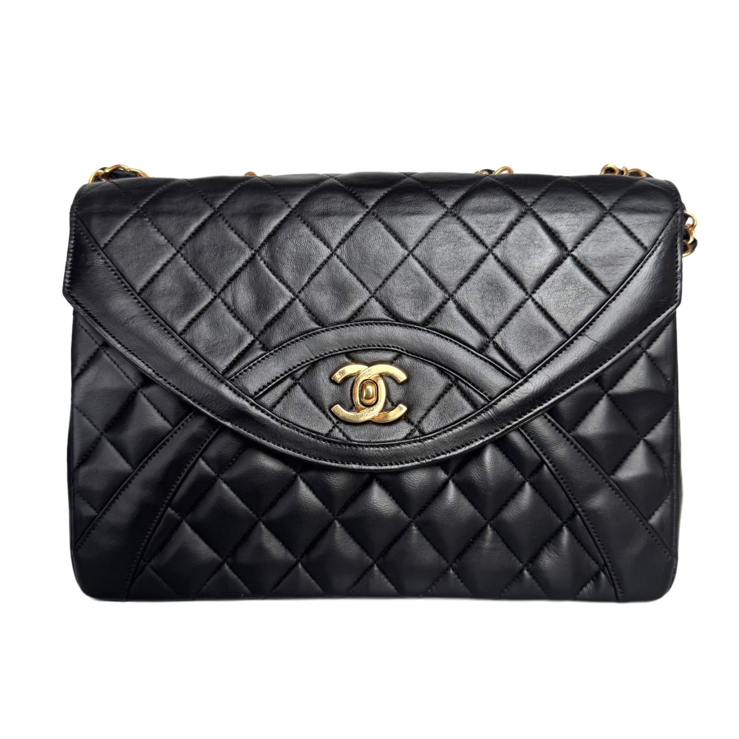 Chanel Vintage Medium Black Quilted Lambskin Paris Limited Single Flap Gold Hardware