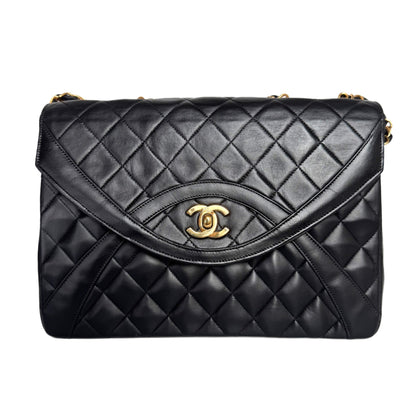 Chanel Vintage Medium Black Quilted Lambskin Paris Limited Single Flap Gold Hardware