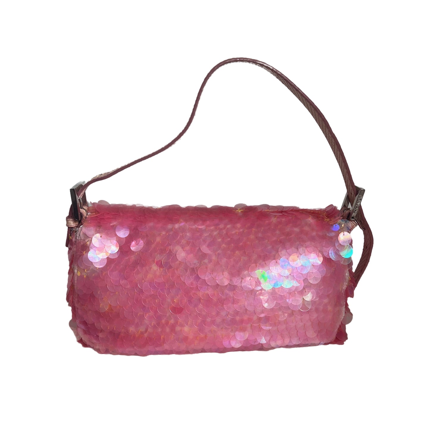 Fendi Baguette Pink Translucent Circular Sequins with Python-skin Leather Strap