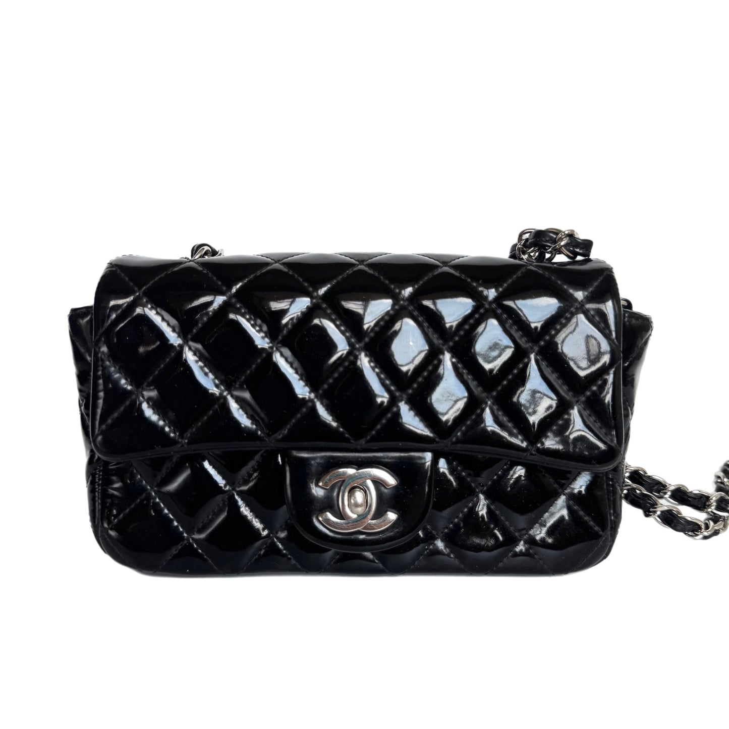 Chanel Classic Flap Rectangular Super Mini Black Patent Leather Silver Hardware 2014