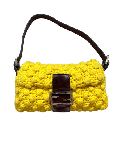 Fendi Baguette Bag Yellow Wool Pompom Shoulder Bag