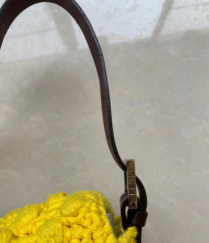 Fendi Baguette Bag Yellow Wool Pompom Shoulder Bag
