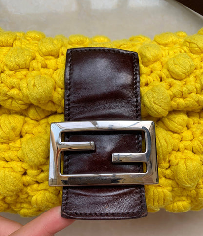 Fendi Baguette Bag Yellow Wool Pompom Shoulder Bag