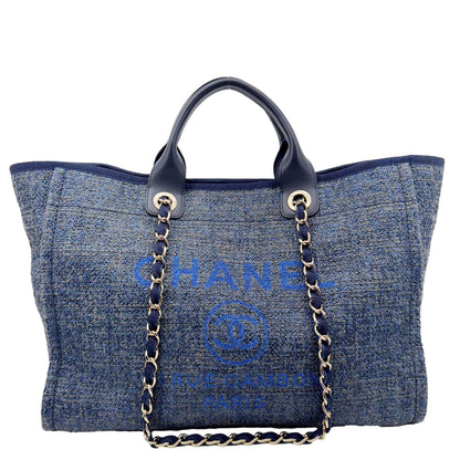 CHANEL Deauville Tweed Shopping Tote Bag Blue