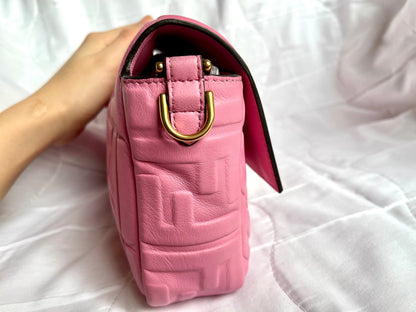 FENDI Baguette Pink Leather 3D FF Motif Crossbody bag