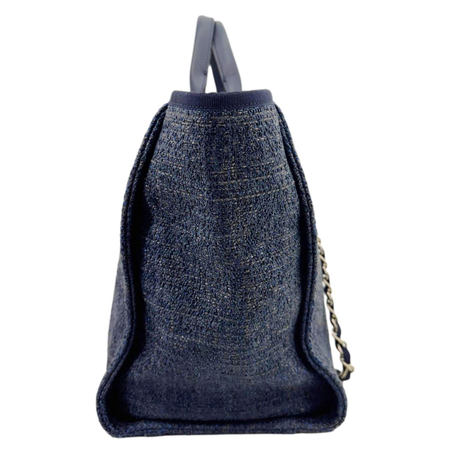 CHANEL Deauville Tweed Shopping Tote Bag Blue