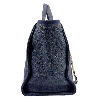 CHANEL Deauville Tweed Shopping Tote Bag Blue