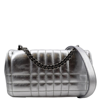 BURBERRY Lola Small Quilted Metallic Leather Shoulder Bag Silver
