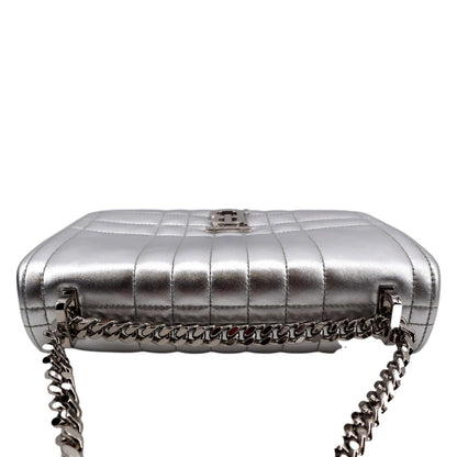 BURBERRY Lola Small Quilted Metallic Leather Shoulder Bag Silver