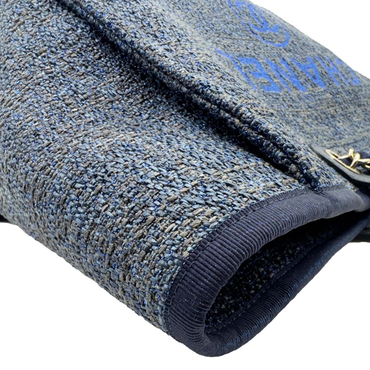 CHANEL Deauville Tweed Shopping Tote Bag Blue