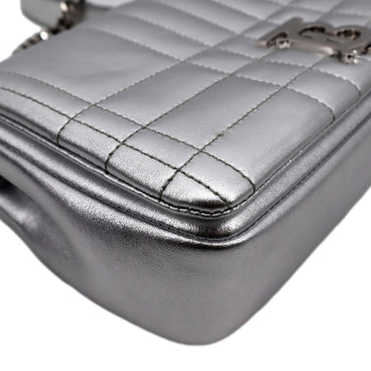 BURBERRY Lola Small Quilted Metallic Leather Shoulder Bag Silver