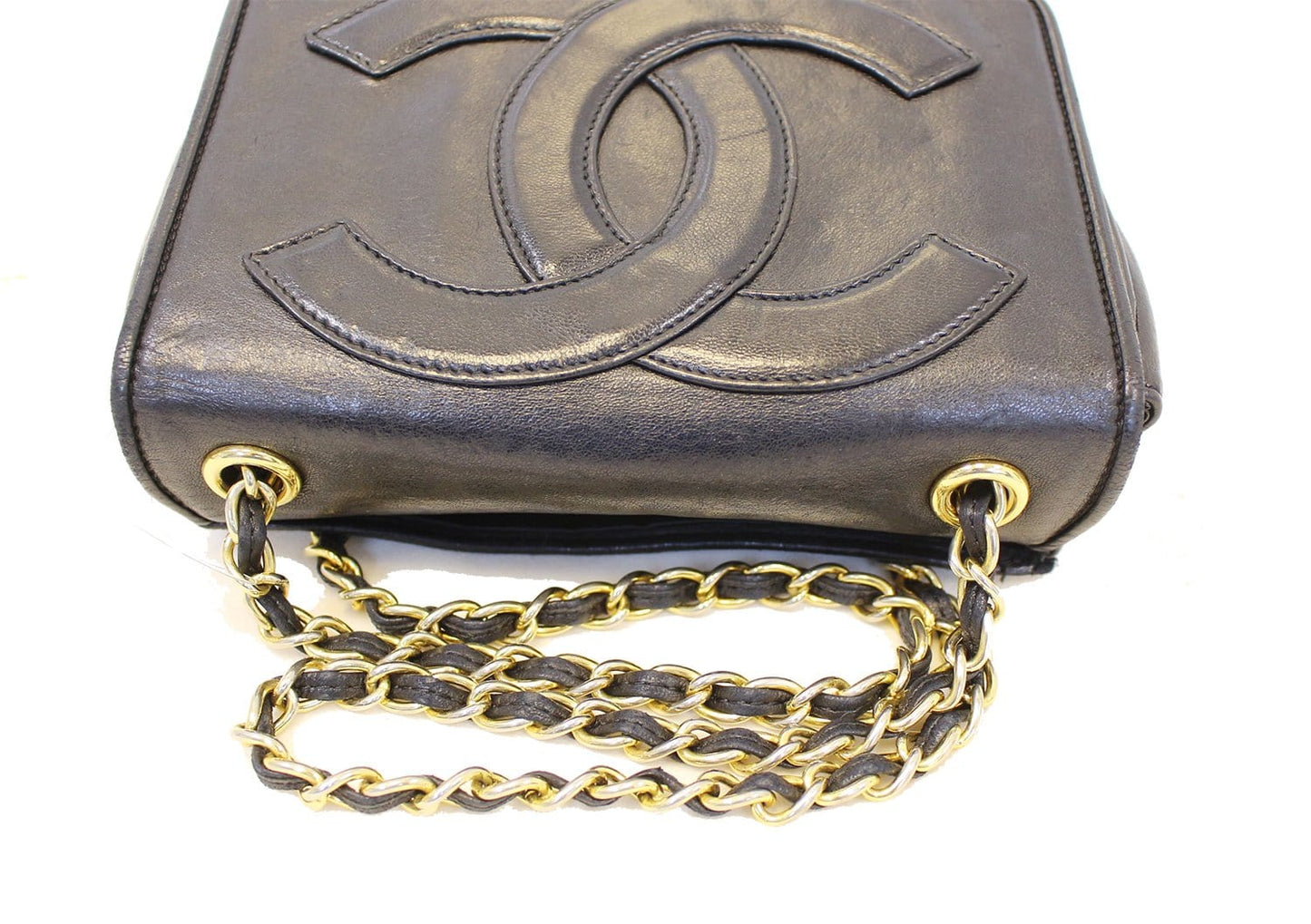 CHANEL Lamb Skin Black CC Logo Chain Shoulder Crossbody Bag