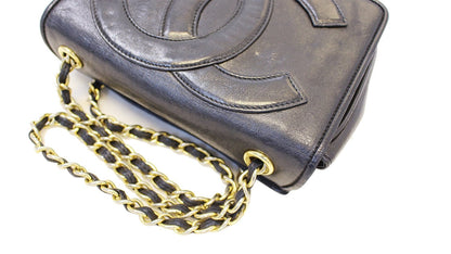 CHANEL Lamb Skin Black CC Logo Chain Shoulder Crossbody Bag