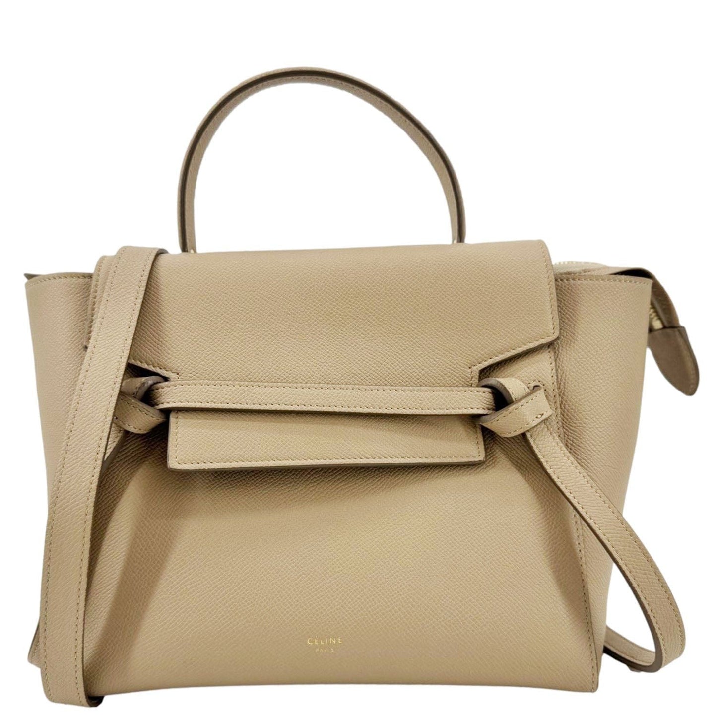 CELINE Nano Belt Grained Leather Shoulder Bag Taupe