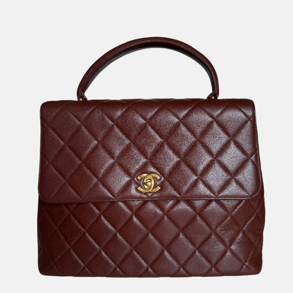 Chanel Vintage Top Handle Kelly Dark Caramel Flap Bag Caviar Leather 24k Gold Plated Hardware, 2000-2002