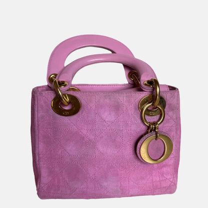 Lady Dior Vintage Mini Pink Suede with Yellow Gold-tone Hardware