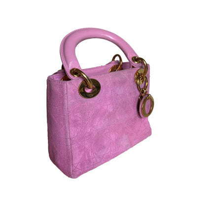 Lady Dior Vintage Mini Pink Suede with Yellow Gold-tone Hardware