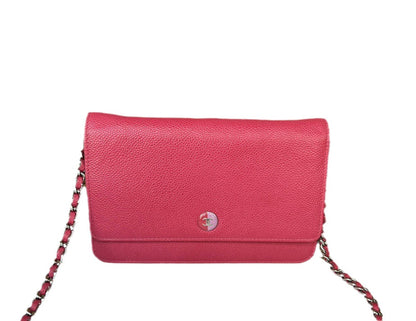 Chanel WOC Wallet on Chain Fuchsia Caviar Leather with Enamel Logo