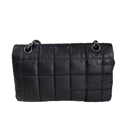 CHANEL Nylon Square Quilted Flap Bag Black Puffer Curved Bottom
