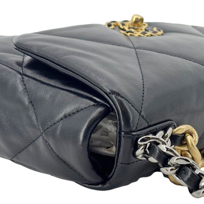 CHANEL 19 Flap Shiny Lambskin Leather Shoulder Bag Black