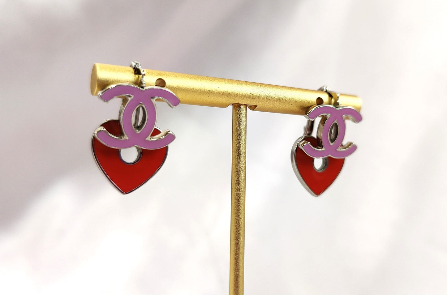 Chanel Heart Earrings in Pink and Red