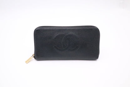 Chanel Long Zippy Wallet in Black Caviar Leather