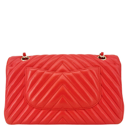 CHANEL Classic Double Flap Medium Chevron Leather Shoulder Bag Orange