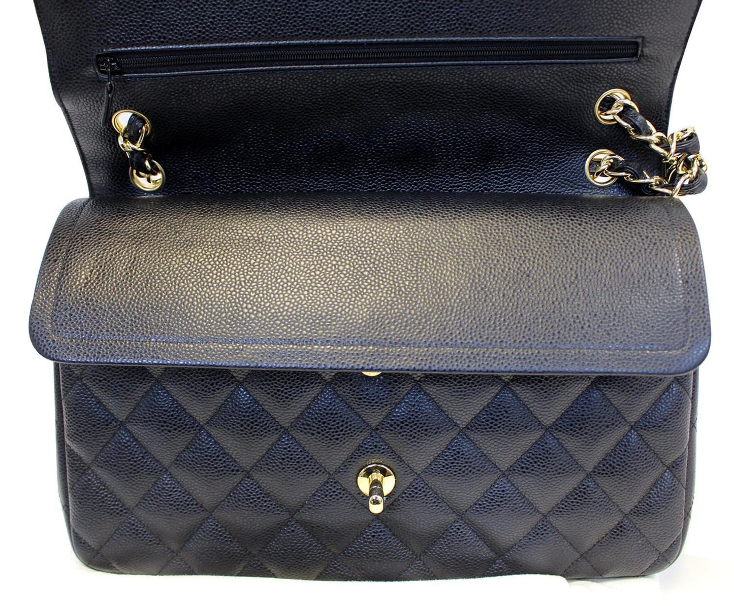 CHANEL Classic Jumbo Caviar Leather Double Flap Shoulder Bag Black
