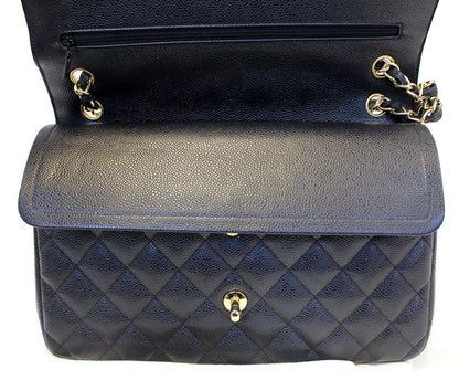 CHANEL Classic Jumbo Caviar Leather Double Flap Shoulder Bag Black