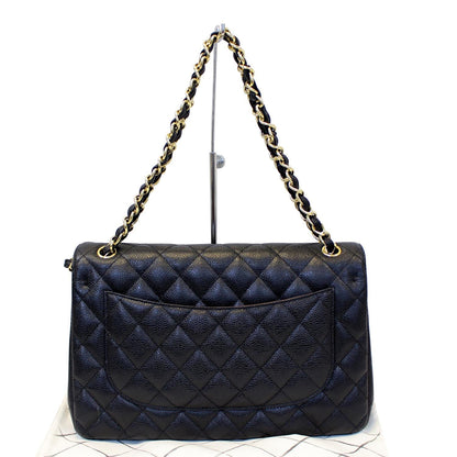 CHANEL Classic Jumbo Caviar Leather Double Flap Shoulder Bag Black