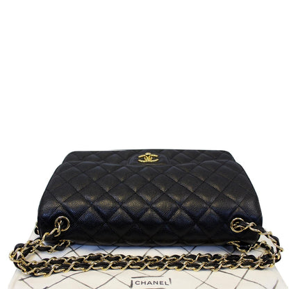 CHANEL Classic Jumbo Caviar Leather Double Flap Shoulder Bag Black